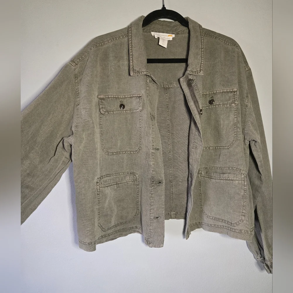 C&C California Olive Green Linen Utility Jacket Large Lightweight Capsule‎ Layer